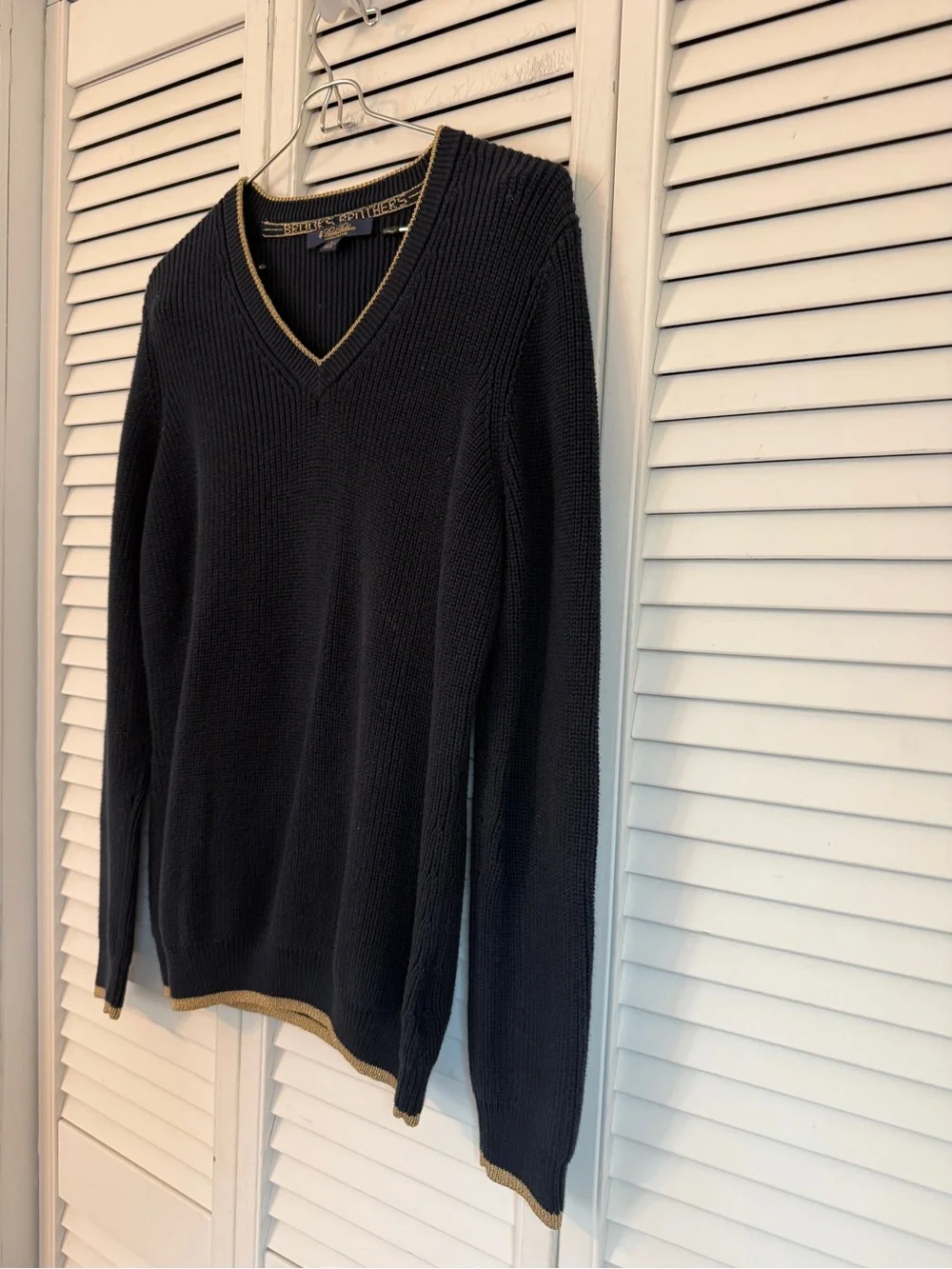 Brooks Brothers Womens Preppy Navy Blue Gold Sweater Country Club Old Money